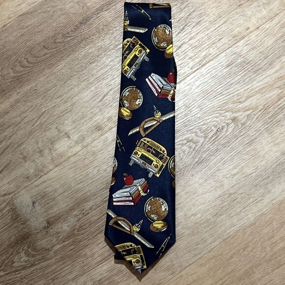 EMPIRE High Fashion School Teacher Tie Blue 58" X 3 3/4" Classroom Books Apple - Picture 7 of 16